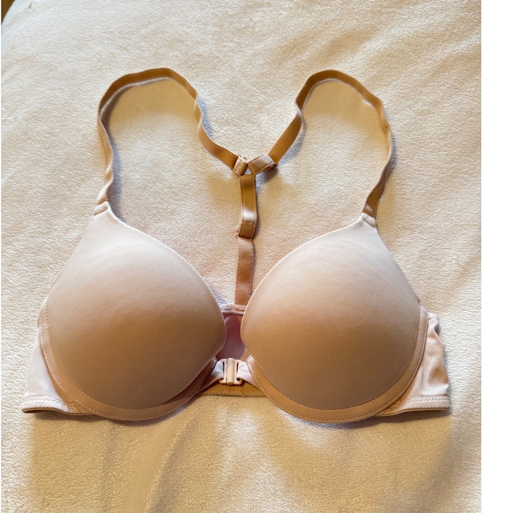 Victoria's Secret PINK Wear Everywhere PushUp Bra 32B Nude Racerback Front Clasp